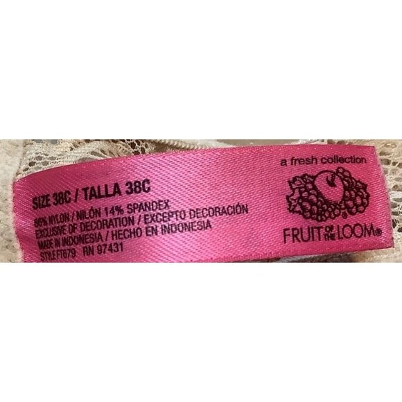 Fruit Of The Loom Beige Lace Underwire Bra Women 38C Adjustable Chevron Pattern - Picture 3 of 5